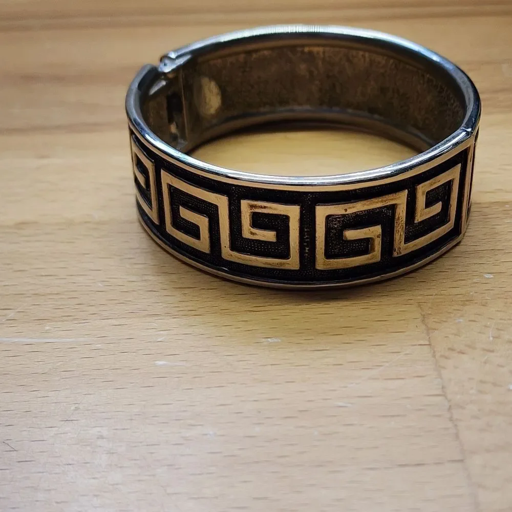 Silver & Black Hinged Bangle  Bracelet
